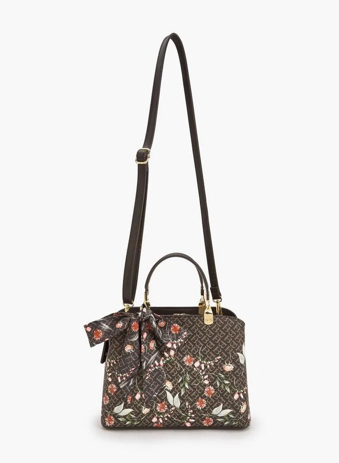 Flora Bella By Shoexpress Flora Bella Monogram Print Tote Bag With Scarf Accent